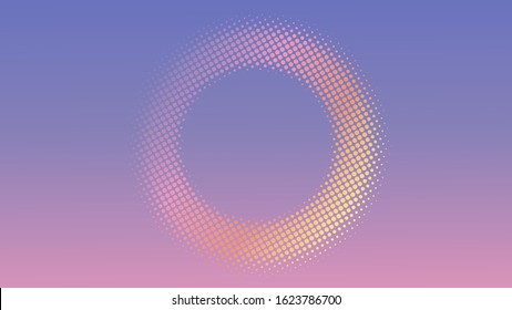 Colorful Radial Halftone Background Design Template, Pop Art, Abstract Dots Pattern Illustration, Modern Texture Element, Ring Halftone Ornament, Pink Orange Violet Purple Gradation, Bright Gradient