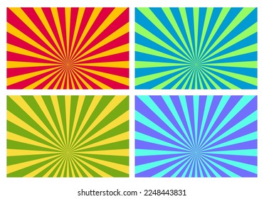 Colorful Radial Sun Rays Retro Vector Background Element Set