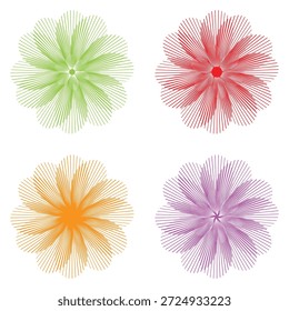 Farbige strahlende Blumen geometrische Muster Set, moderne geometrische Sunburst Elemente für Design
