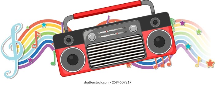 Colorful radio with vibrant musical notes and symbols