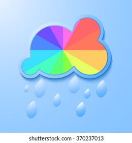 colorful rain cloud icon with shadow on a blue background, stylish vector illustration for web design