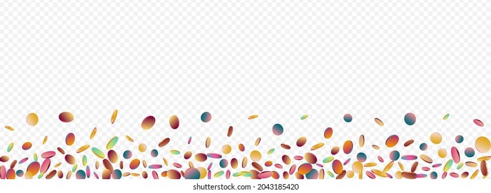 Colorful Rain Flying Panoramic Transparent Background. Magic Effect Dot Banner. Christmas Background. Gradient Transparent Card.