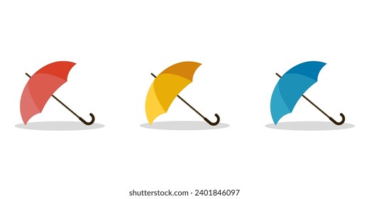 Colorful rain umbrellas. Vector illustration. Isolated on white background.	