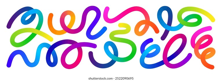 Colorful Rainbow Abstract Gradient Shapes Set. Vector Graphic Pattern with Wavy Lines in Bright Colors. Fluid Wave Elements of Colorful Squiggly Designs