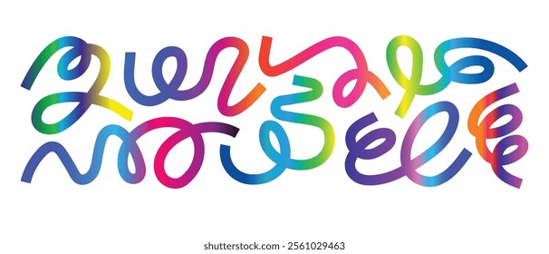 Colorful Rainbow Abstract Gradient Shapes Set. Vector Graphic Pattern with Wavy Lines in Bright Colors. Fluid Wave Elements of Colorful Squiggly Designs