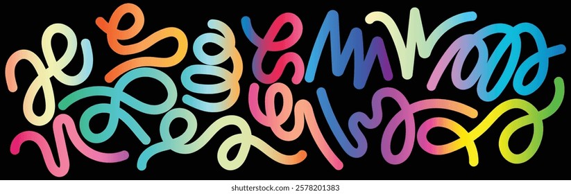 Colorful Rainbow Abstract Gradient Shapes Set. Liquid futuristic elements. Vector illustration.
Vector Graphic Pattern with Wavy Lines in Bright Colors. Fluid Wave Elements of Colorful Squiggly Design