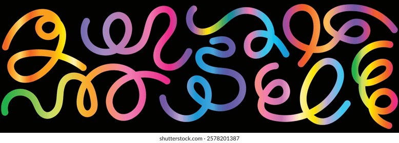 Colorful Rainbow Abstract Gradient Shapes Set. Liquid futuristic elements. Vector illustration.
Vector Graphic Pattern with Wavy Lines in Bright Colors. Fluid Wave Elements of Colorful Squiggly Design