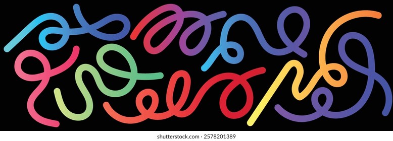 Colorful Rainbow Abstract Gradient Shapes Set. Liquid futuristic elements. Vector illustration.
Vector Graphic Pattern with Wavy Lines in Bright Colors. Fluid Wave Elements of Colorful Squiggly Design
