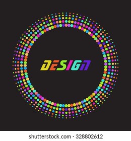 Colorful rainbow Abstract Halftone dot Logo Design Element with place for text on black background, vector illustration