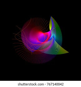 Colorful rainbow abstract logo on black background 3d illustration
