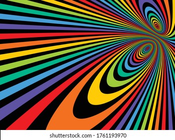 Líneas vectoriales abstractas de arcoiris coloridas ilustraciones ópticas psicodélicas, curvas lineales de arte op surrealista en perspectiva hiper3D, diseño distorsionado loco, delirio de alucinación de drogas,