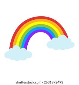 Um arco-íris colorido que aparece com nuvens bonitas em um céu brilhante vibrante acima de nós