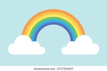 Farbiger Regenbogenbogen mit weißen Wolken gegen hellblauen Himmel