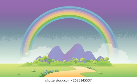 Colorful Rainbow Arching Across Open Field