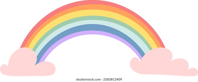 Colorful rainbow arching gracefully over soft pink clouds inspires feelings of hope, optimism, and joy, symbolizing positivity and the promise of new beginnings