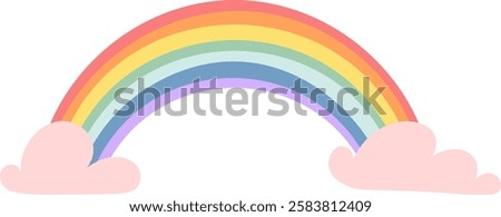 Colorful rainbow arching gracefully over soft pink clouds inspires feelings of hope, optimism, and joy, symbolizing positivity and the promise of new beginnings