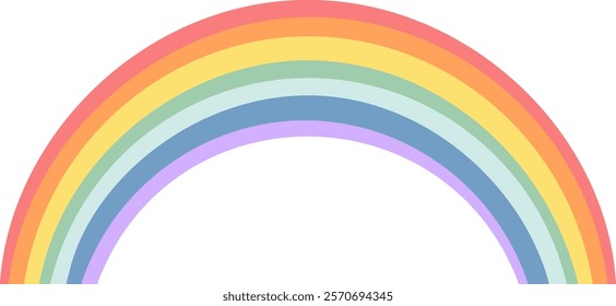 Colorful rainbow arching over a white background, featuring pastel shades of red, orange, yellow, green, blue, and violet, creating a cheerful and vibrant atmosphere