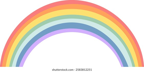 Colorful rainbow arching over a white background, featuring soft pastel colors creating a cheerful and vibrant atmosphere, perfect for designs related to hope, joy, and LGBTQ plus pride