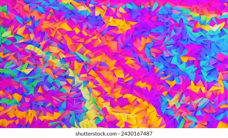 Bunte Regenbogen künstlerische helle dreieckige geometrische Hintergrund. Mehrfarbiger Regenbogen zerknittert facettiert unregelmäßigen polygonalen Hintergrund. Farbverlaufspolygone in Regenbogenfarben. Vektorgrafik