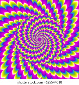 Colorful rainbow background with growing sphere. Optical expansion illusion.