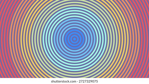 Un fondo colorido y arcoíris de muchos círculos con un centro azul. Patrón de rayas. Ilustración vectorial para folleto, volante, tarjeta, Anuncio, diario, cuaderno o bloc de notas.