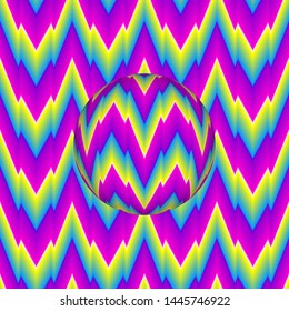 Colorful rainbow background with moving sphere. Motion illusion.
