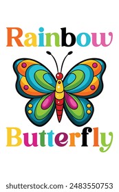 Colorful Rainbow Beautiful Butterfly Vector.