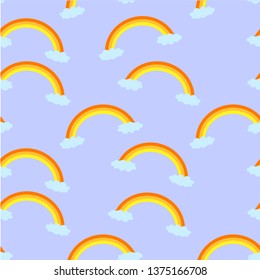 Colorful rainbow, blue cloud, sky seamless pattern cartoon design element stock vector illustration for web, for fabric print