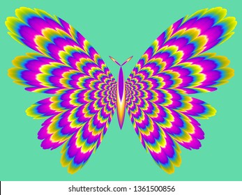 Colorful rainbow butterfly. Motion illusion.