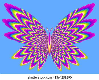 Colorful rainbow butterfly. Optical expansion illusion.