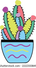Colorful Rainbow Cactus - Multi-colored succulent or cactus in red, blue, green, yellow, and purple. Fun, bright vector image for a variety of projects.