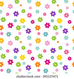 colorful rainbow cartoon daisy flowers seamless vector pattern background illustration