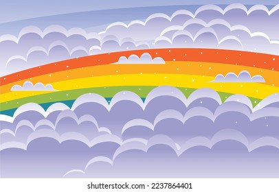 Colorful Rainbow in the Cloud of the Horizon with Cute and Girlie Style Background Illustration 