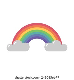 Colorful rainbow with cloud isolated vector illustration on white background.