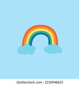 Colorful rainbow with cloud vector art illustration isolated on sky blue background