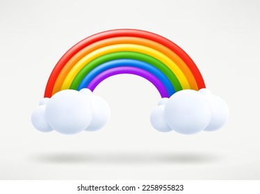 Colorful rainbow with clouds. 3d vector illustration