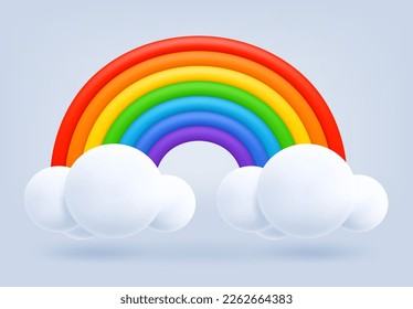 Colorful rainbow with clouds. 3d vector illustration