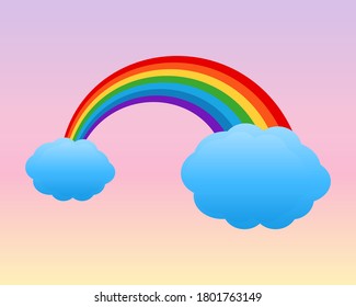 Farbiger Regenbogen mit Wolkensymbol einzeln. Vektorgrafik-Design auf schönem, himmlisch transparentem Hintergrund