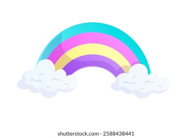 Colorful rainbow with clouds. Icon on a white background. Isolated vector illustration for design, prints, postcards.