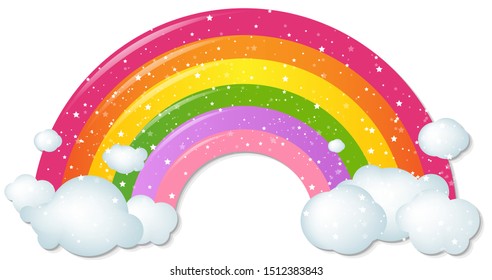 Colorful Rainbow With Clouds Isolated With Gradient Mesh, Vector Illustration