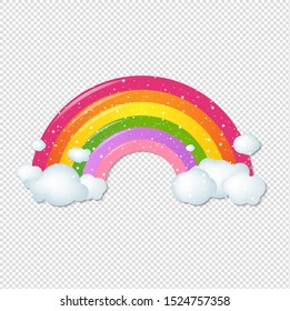 Colorful Rainbow With Clouds Isolated Transparent background With Gradient, Vector Illustration