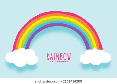 colorful rainbow with clouds on blue background