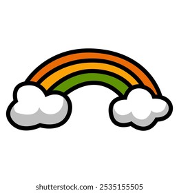Colorful rainbow with clouds on white background