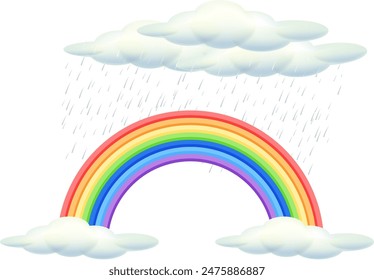 Colorful rainbow with clouds and rain
