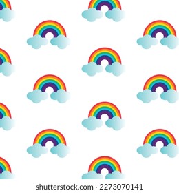 
Colorful rainbow and clouds in the sky in cartoon style pattern illustration background.