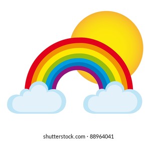 colorful rainbow with clouds y sun isolated over white background. vector