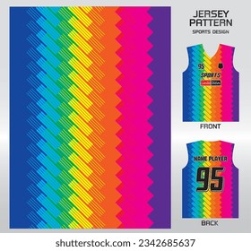 Colorful rainbow comb shadow pattern design, illustration, textile background for sports t-shirt, football jersey shirt mockup for football club. consistent front view