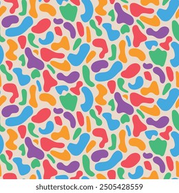 Colorful Rainbow Cow Print seamless pattern in orange, red, yellow, blue, purple and green on white background. For wallpaper, textile and fabric 
