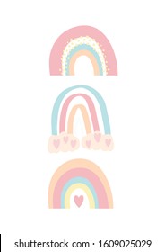 Colorful rainbow cute characters posters for baby room, greeting cards, kids and baby t-shirts and wear