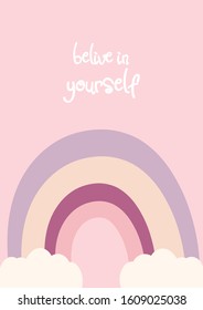 Colorful rainbow cute characters posters for baby room, greeting cards, kids and baby t-shirts and wear